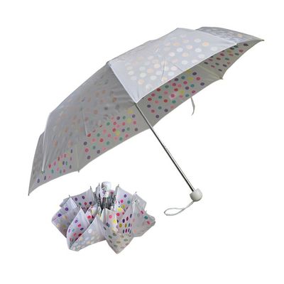 پارچه اسفنجی Metal Shaft Ponge 3 Fold Umbrella SGS با نقاط رنگارنگ
