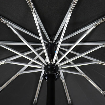 12 پانل تجاری Pongee Cover Three Fold Umbrella Automatic