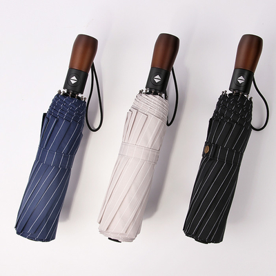 دسته چوبی اتوماتیک سه تاشو چتر ضد باد فشرده سبک تجاری