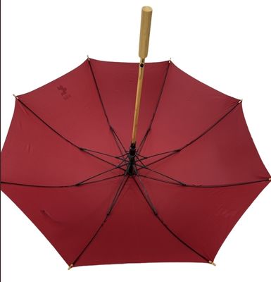 Windproof Burgandy Golf Parasol  Compact Golf Raincoat With Bamboo Handle