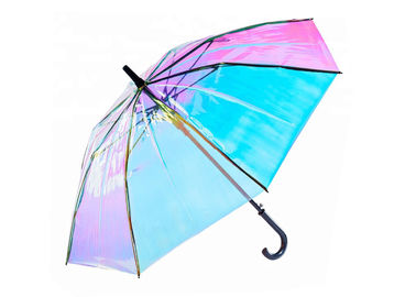هولوگرام رنگارنگ آبی رنگ شفاف باران چتر برای روز بادی باران